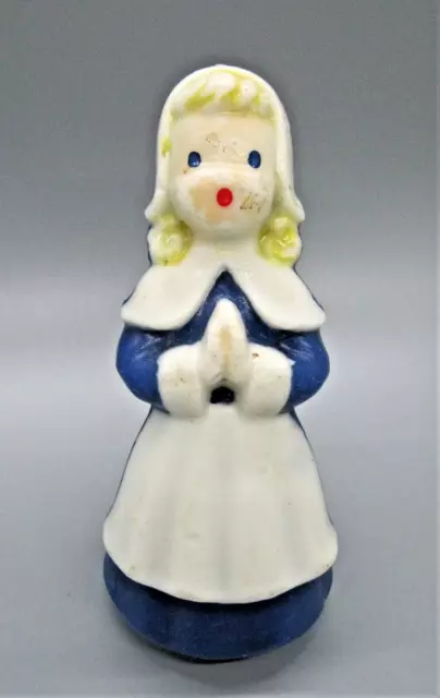 Thanksgiving Gurley Pilgrim Girl Candle 5" Blue Dress Praying Never Lit Vintage