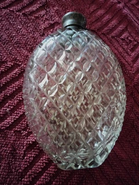 Antique Diamond Blown In Mold Pressed Glass Flask Antique Diamond Blown In Mold Pressed Glass Flask