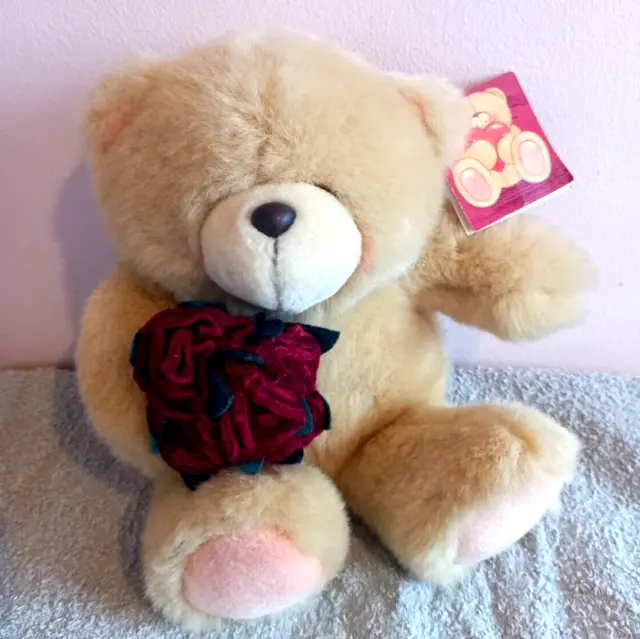 Vintage Forever Friends Teddy bear Holding Red Flowers With Tag Soft Toy plush