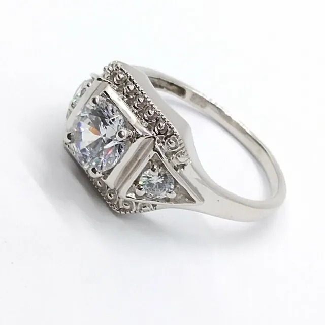 Art Deco Style Round Cut Lab Created Diamond Wedding 14Ct White Gold Filled Ring