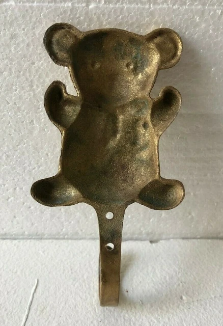 Vintage Antique Solid Brass TEDDY BEAR Key Cloth Towel Wall Mounted Hook Hanger 2