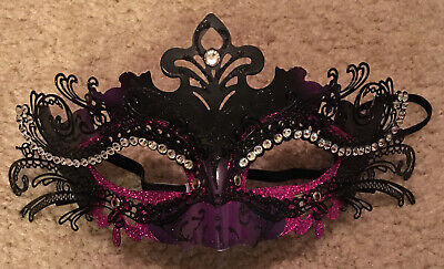 Halloween Masquerade Mask Metal Black/Purple/Pink