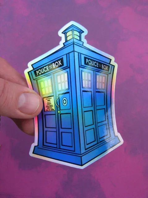 TARDIS Holographic Sticker Doctor Who Phone Box Metallic Decal Laptop etc