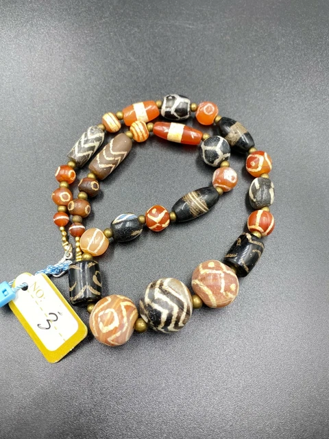 Etch carnelian  and Agate beads Antique Himalayan 12