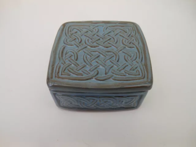 Tyn Llan Welsh Studio Pottery Celtic Knot Trinket Box Lidded Pots x2 3