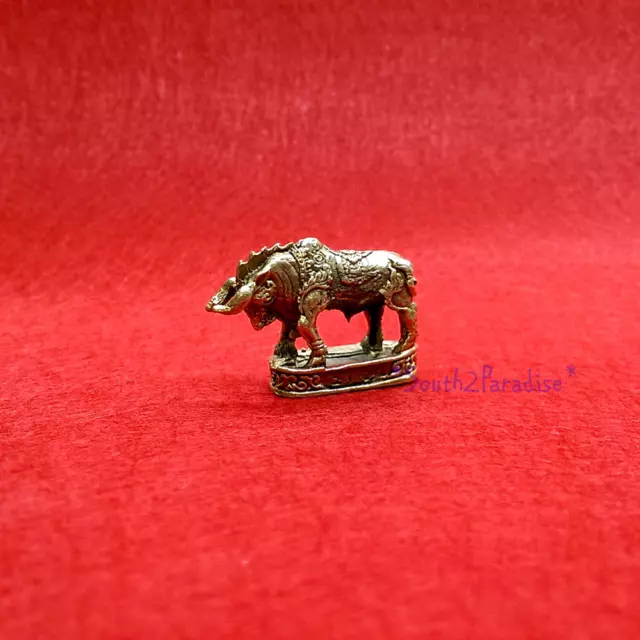 Brass Fighter Bull Statue Miniature Thai Amulet Lucky Power Wealth Mini Figurine