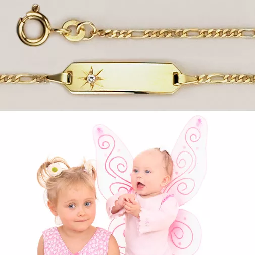 Baby Taufe Zirkonia Stern Armband Gold 333 8 Kt mit Gravur von Name und Datum