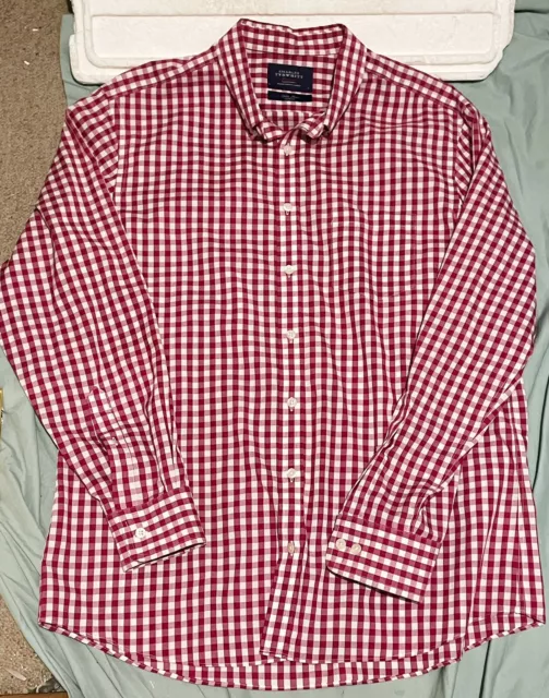 Charles Tyrwhitt Button Up Shirt Mens Long Sleeve Plaid Red SLIM FIT - LARGE VGC