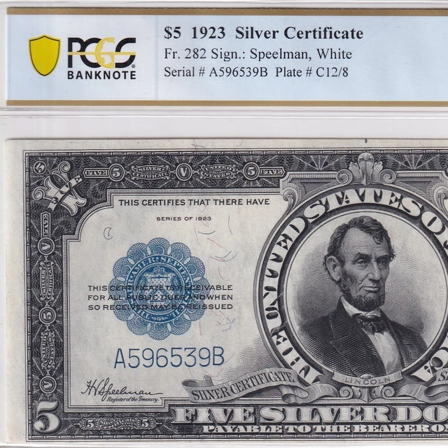 1923 Five Dollars $5 large size Silver Certificate Fr.282—PCGS 58 Choice AU