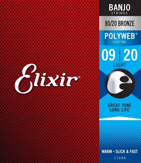 Elixir 11600 Banjo 5 String Set 9-20 Nickel PolyWeb Light Strings