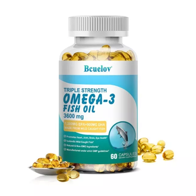 Omega 3 Huile de Poisson 3600mg Gélules Soutient ​la Santé du Coeur