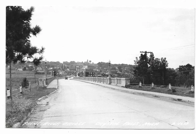 Real Photo Postcard - Crystal Falls, Michigan - Paint River Bridge.