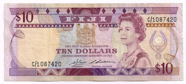 1986 FIJI 10 DOLLARS NOTE - p84a VF