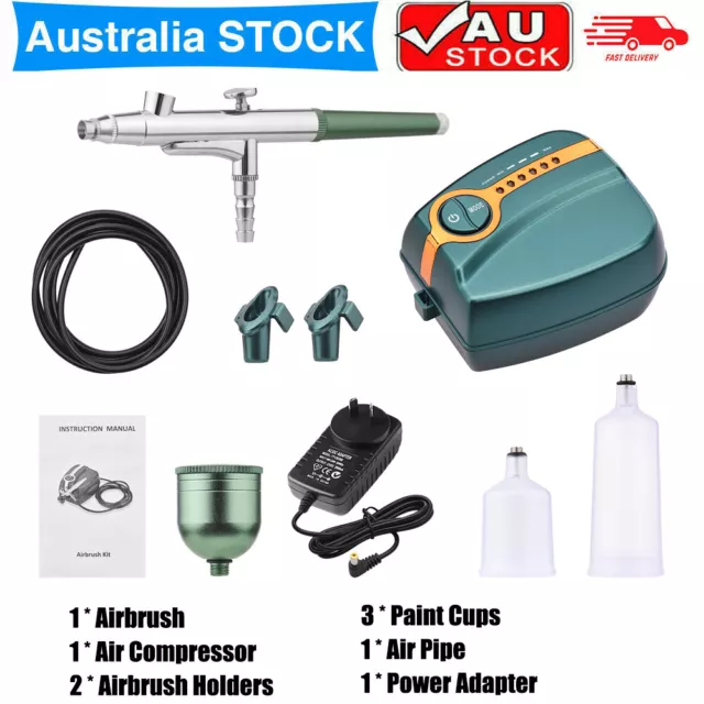 Portable Dual Action Airbrush Kit with Mini Compressor Spray Gun Piant Quiet NEW