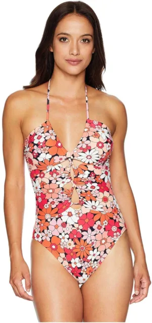 MICHAEL Michael Kors Womens Keyhole Halter One-Piece Swimsuit, Deep Pink Size 14