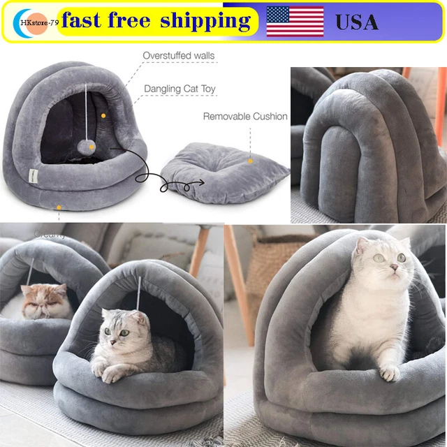Cat Bed Cave Round Plush Fluffy Hooded  Donut Self-Warming Cat Bed  Pet Dog Bed