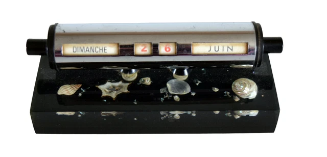 Calendrier Perpétuel Vintage LE TANNEUR - Socle En Cuir Noir Véritable - Fabriqué En France