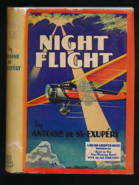 Night Flight by Antoine St. Exupery. 1932, lst Ed., 3rd printing, Art Deco DJ,
