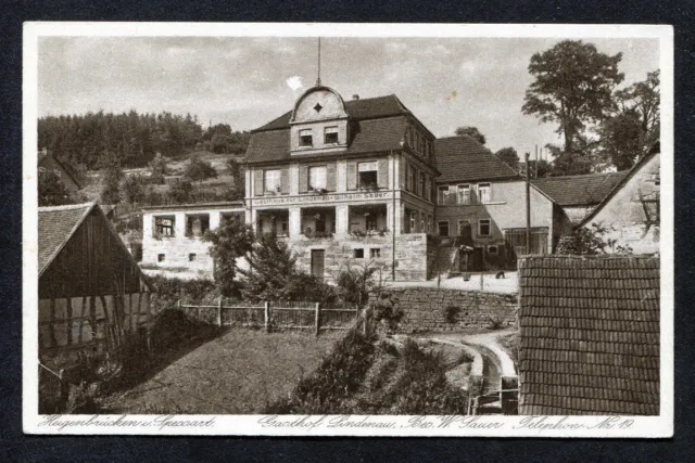 AK Heigenbrücken i. Spessart Gasthof Lindenau Bes. W. Lauer Telephone Nr. 19