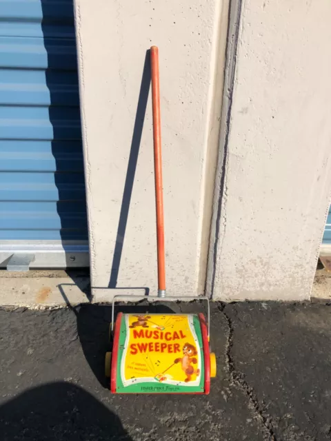 Vintage Toy Fisher Price Tin / Wood Musical Sweeper
