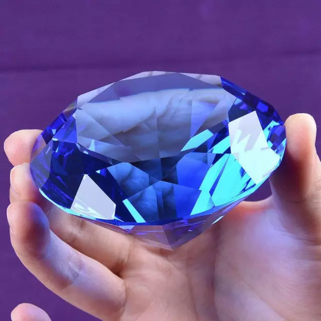Ship From USA 80mm Blue Crystal Diamond Paperweight Home Wedding Decoration Crys