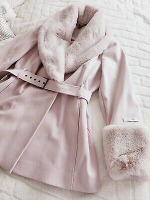 Ted Baker LOLETA colletto in pelliccia sintetica misto lana bambino rosa taglia 5 UK 16 NUOVO CON ETICHETTE