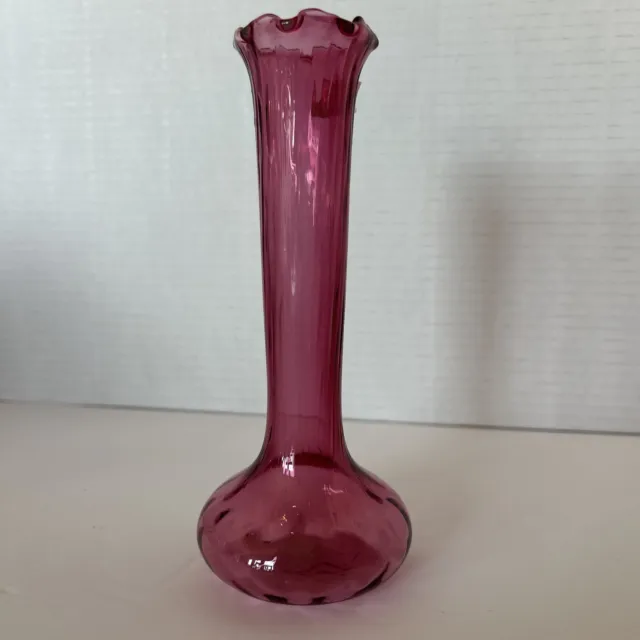 Vintage Hand Blown Pilgrim Cranberry Glass BUD VASE - 7 1/8" Smooth pontil PJF