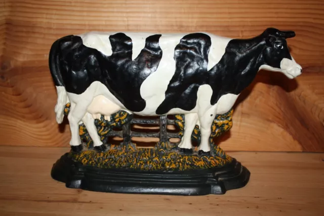 Vintage Cast Iron Black & White Cow Doorstop Dairy Holstein Farmhouse Decor