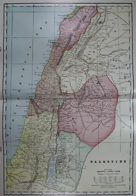 Old (Lg14x22) 1904 Cram's Atlas Map ~ PALESTINE ~ Free S&H ~Inv#316