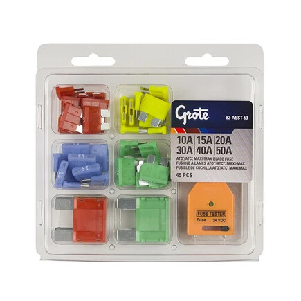 Grote 82-ASST-53 Standard & Large Blade Fuse Assortment Kit, With Tester (10 A,