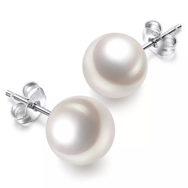 AAAA+ Genuine 6-6.5mm ROUND White Pearl Stud Earrings Sterling Silver Freshwater