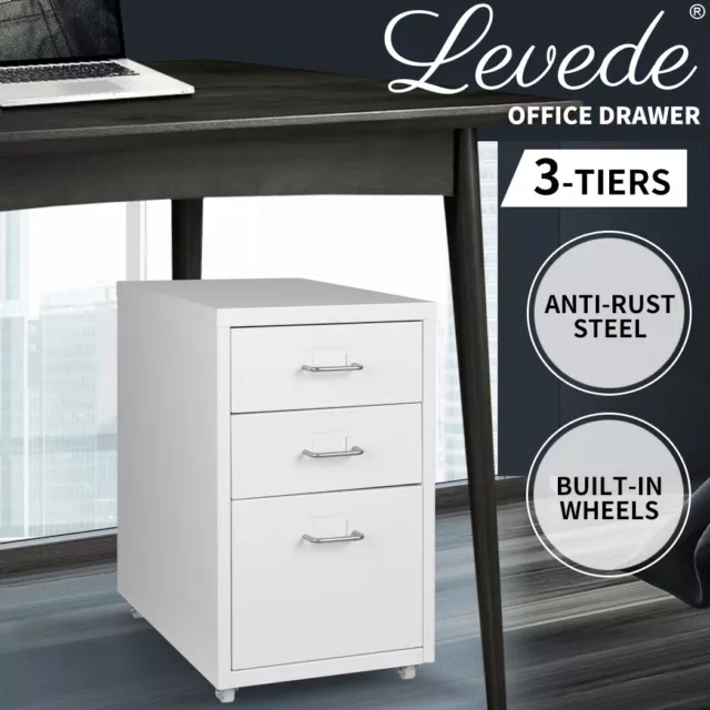 Levede 3 Drawer Office Drawers Cabinet Storage Cabinets Steel Rack Home White