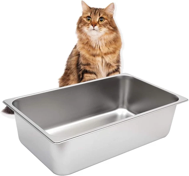 Stainless Steel Cat Litter Box, Metal Litter Pan for Cat, Non Stick Smooth Surfa