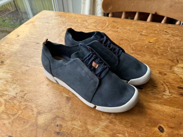 WOMENS CLARKS BLUE Leather Trigenic Comfort Shoes Uk 8 Lace Trainers 24.99 PicClick UK