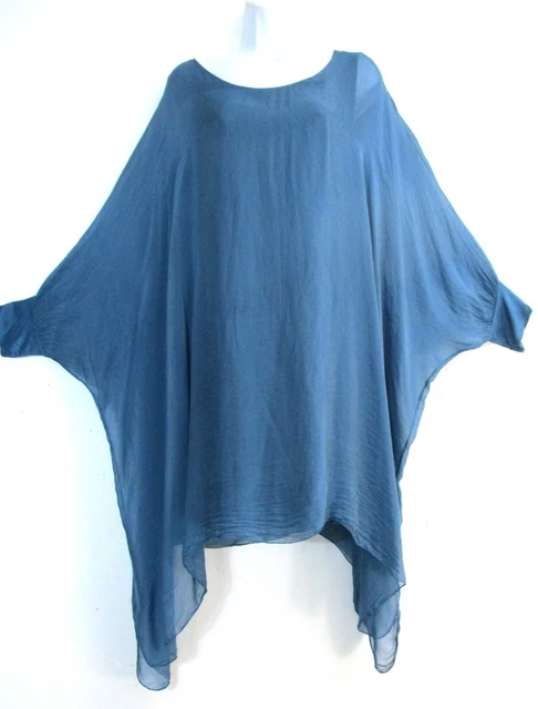 Top Kimono Lagenlook Femme 100% Coton - Style Caftan Crocheté | Taille Plus | Neuf Avec Étiquettes | Fabriqué En Italie