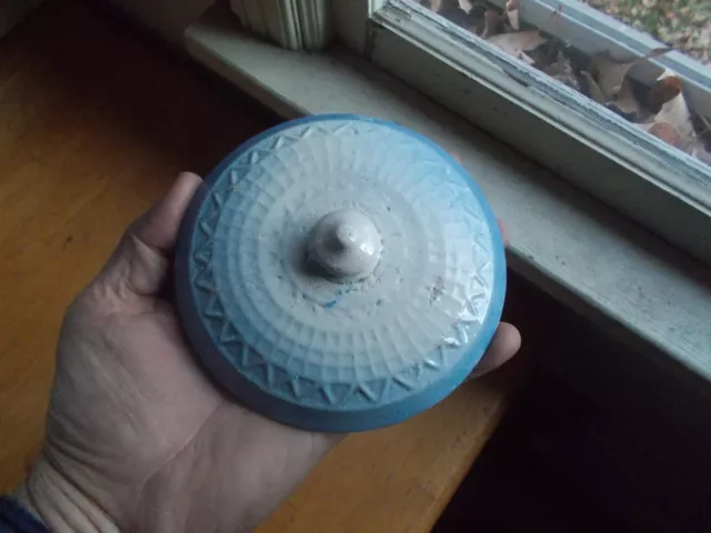 1890s BLUE & WHITE STONEWARE SAWTOOTH LID FOR JAR OR CROCK 5 3/8"