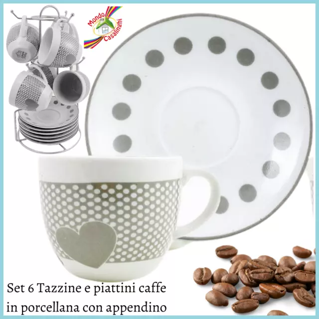 Set 6 Tazzine caffe caffè da bar in porcellana ceramica con piattino tazza tazze