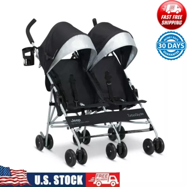 Side By Side Double Stroller W/ Canopies ＆ Safety Belts 360-degree Swivel Travel