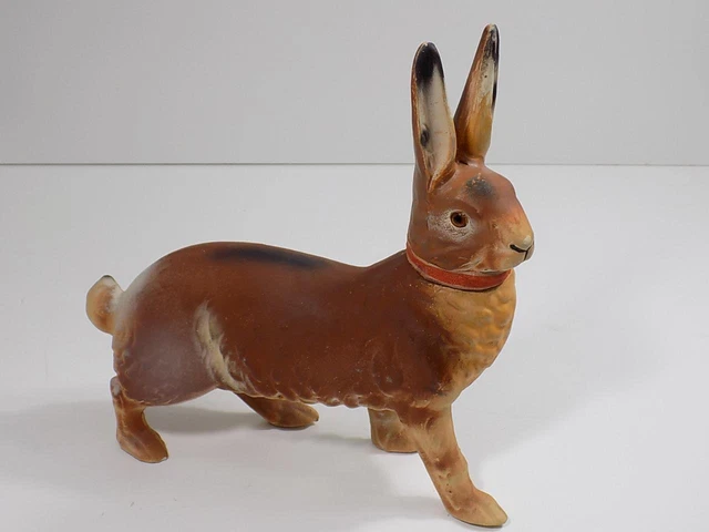 Antiker großer Osterhase Candy Container Pappmache Glasaugen Kiepe Masse Füllbox