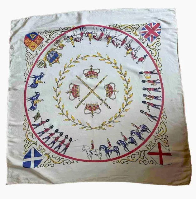 Collectable 1950s Vintage Queen Elizabeth 11 Coronation Parachute Silk Scarf