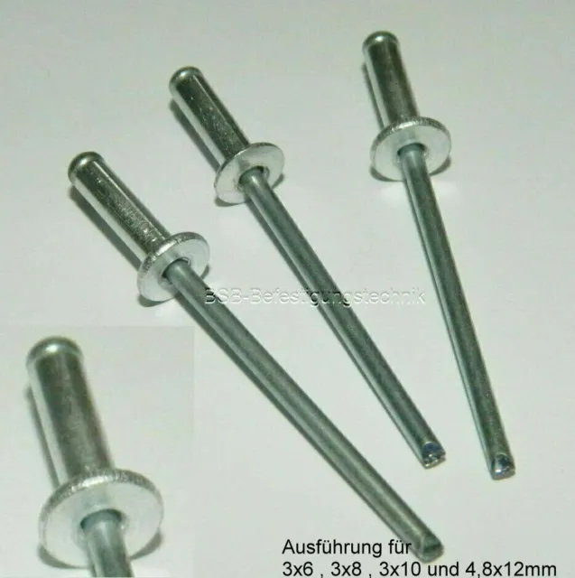 Standard Blindnieten Flachkopf Ø2,4 bis 7,8mm in Alu/Stahl Popnieten Nieten Niet 2