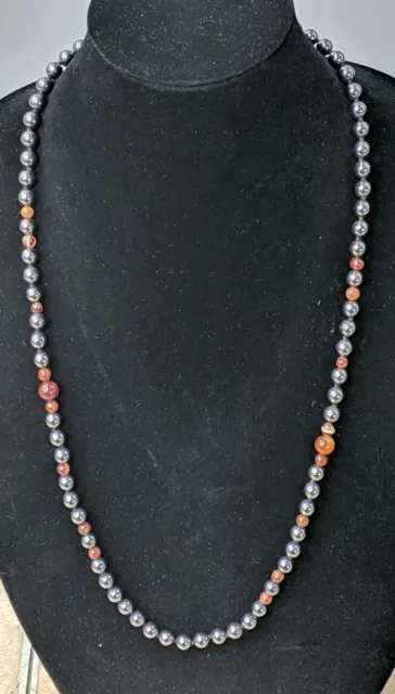 Hematite &  Agate  Necklace  30 inches  x 8 mm !!!