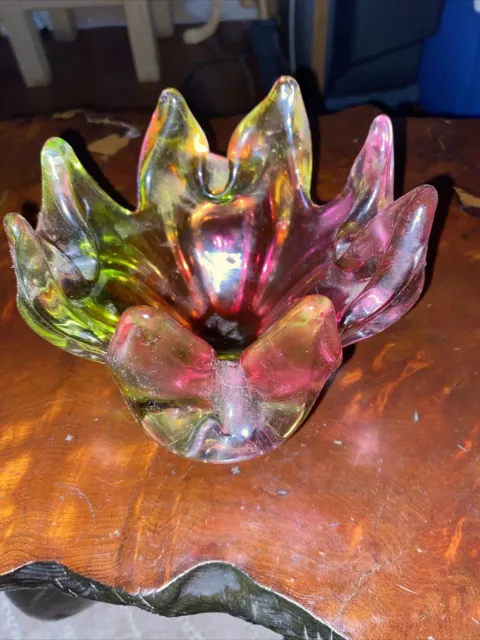 Deep Blue Green Pink Glass Handblown Italy Glass Art Bowl Dish Original AA