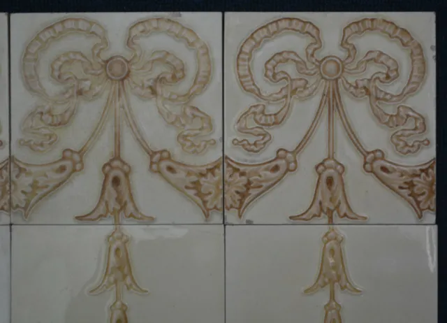 England Antique Art Nouveau Majolica 12-Set Tile C1900 6
