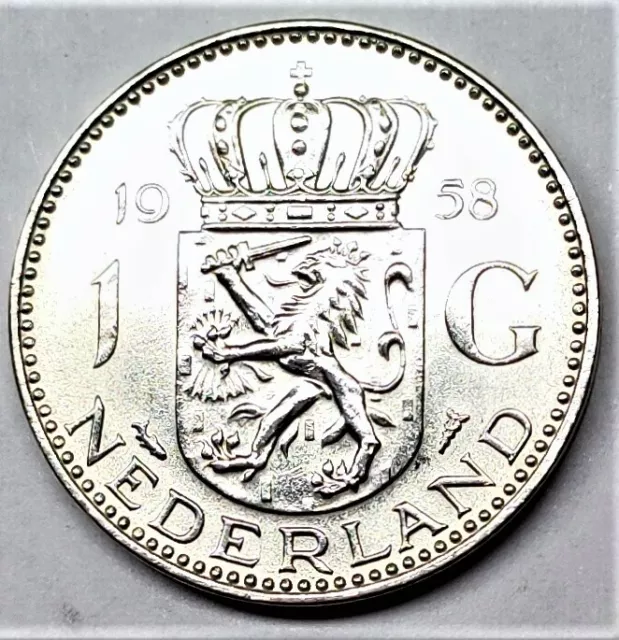 Nederland Niederlande 1 Gulden 1958 SILBER Königin Juliana vz-st/xf-unc Kapsel