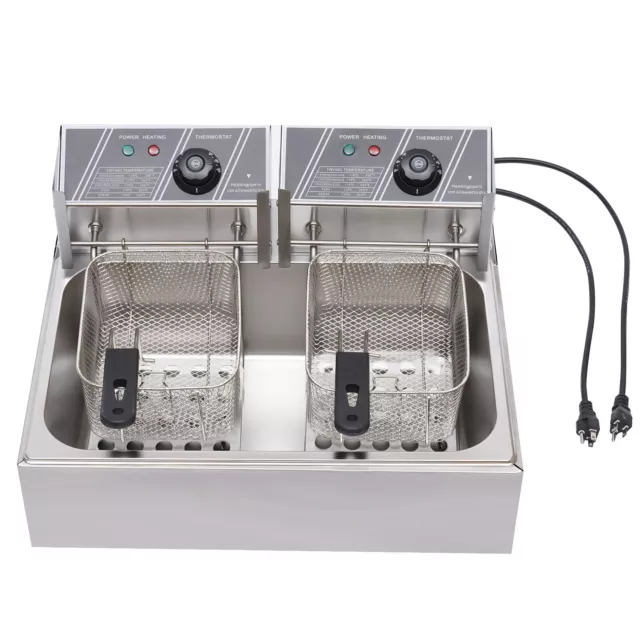 5000W 12L Commercial Restaurant Electric Deep Fryer Dual Tank  Stainless Steel