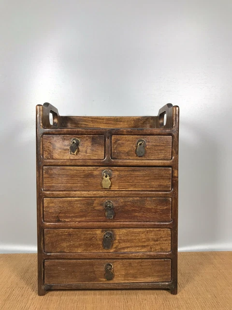 12.5" Antique Old China huanghuali wood Hand made Make up Chests