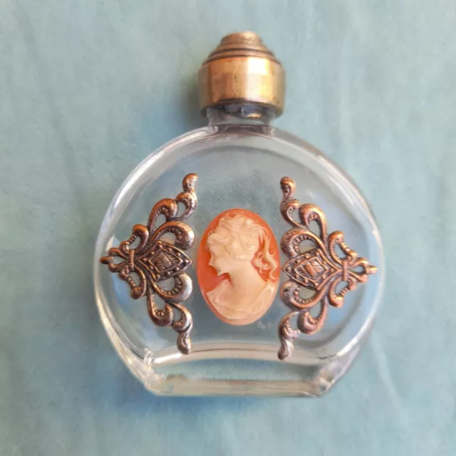 Bottiglina Porta Profumo In Vetro Con Cammeo E Decori Vintage