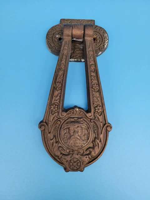 VTG 1883 VICTORIAN ARCHITECTURAL BRASS NORTH WIND MAN Motif Bacchus DOOR KNOCKER