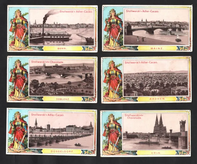 Rhine Cities Ser 14 Stollwerck 1898 Card Set Cologne Bonn Dusseldorf Mainz Boats